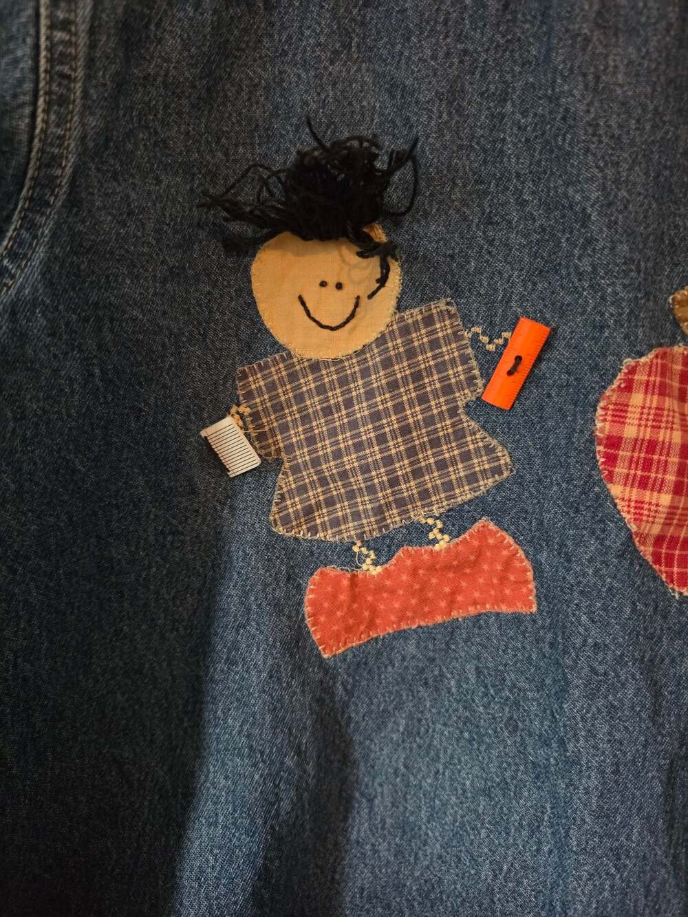 Cabin Creek Denim Jacket Medium Teacher School Applique Scarecrow Fall Patchwork - Picture 6 of 10